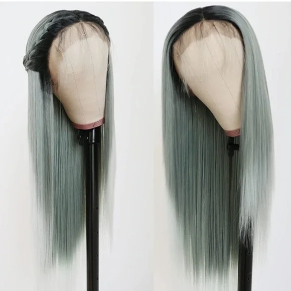 Ash Green Straight Lace Front Wigs